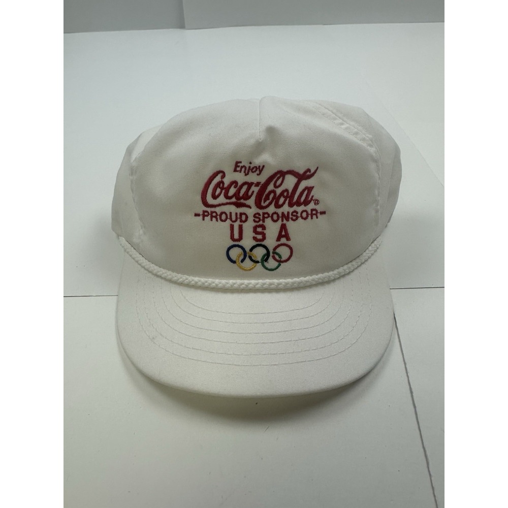 Vintage Coca Cola USA Olympics 1996 Atlanta Snapback Rope Hat Cap White
